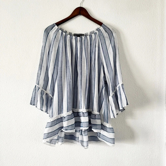 Zac & Rachel Tops - Off The Shoulder Stripe Eyelet Bell Sleeve Zac & Rachel Size 2X Plus Blouse
